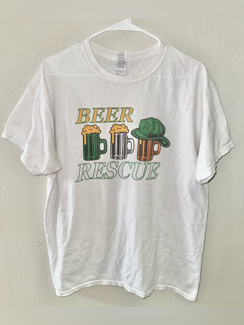 Beer Graphic Tee - White with Green & Orange Print